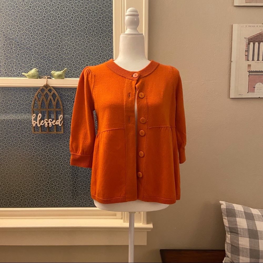 GUC Tulle Orange 3/4 Sleeve Lambswool Cardigan SzL